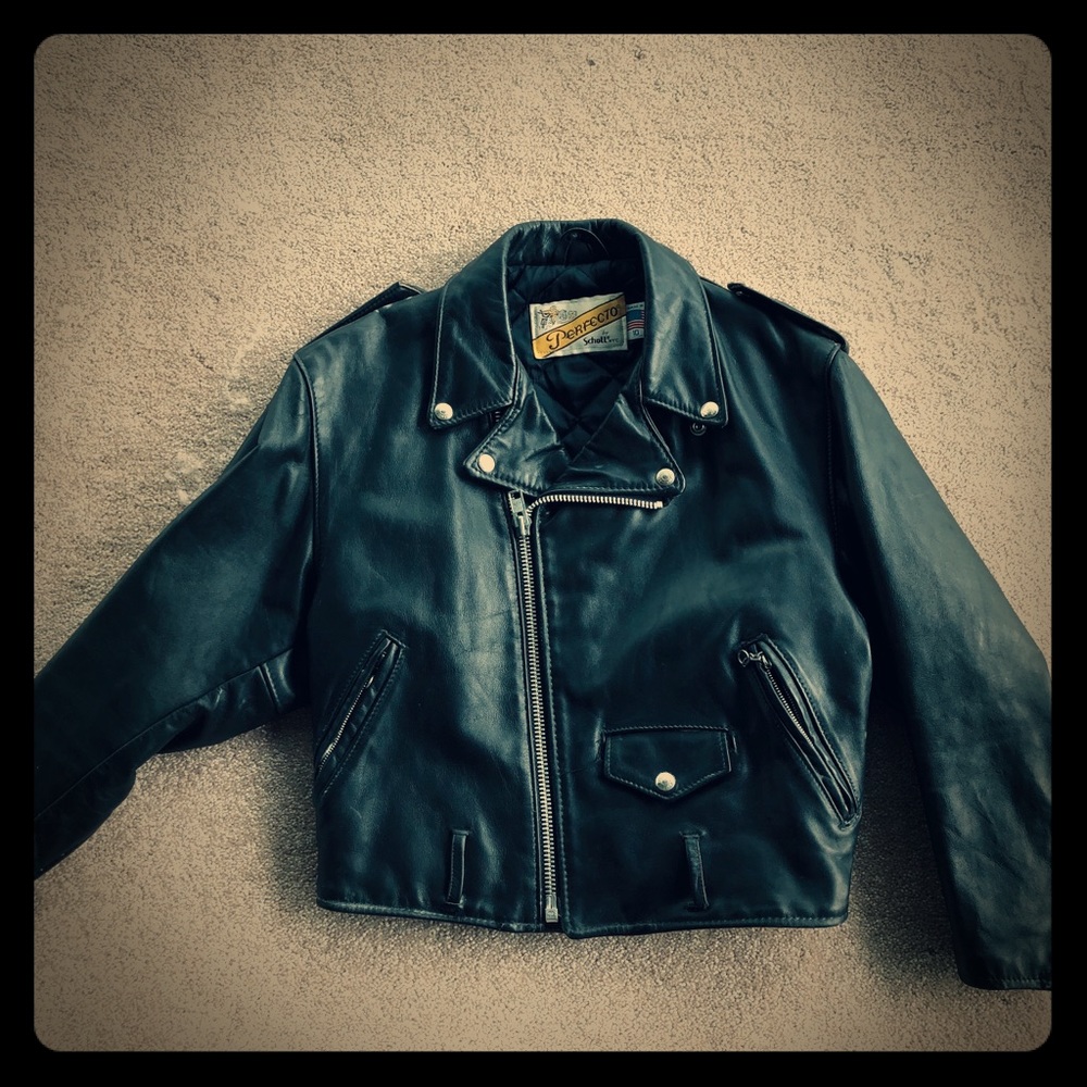 Women’s cropped Schott Perfecto leather jacket